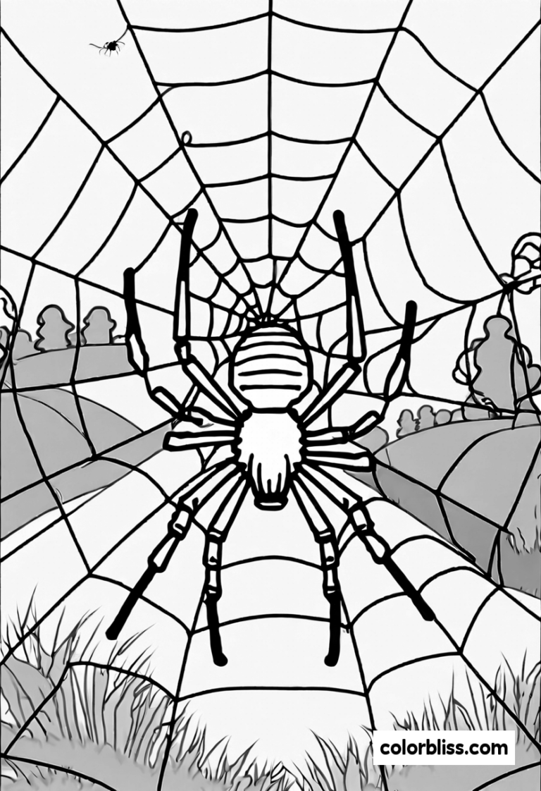 A coloring page of Spider in the Web