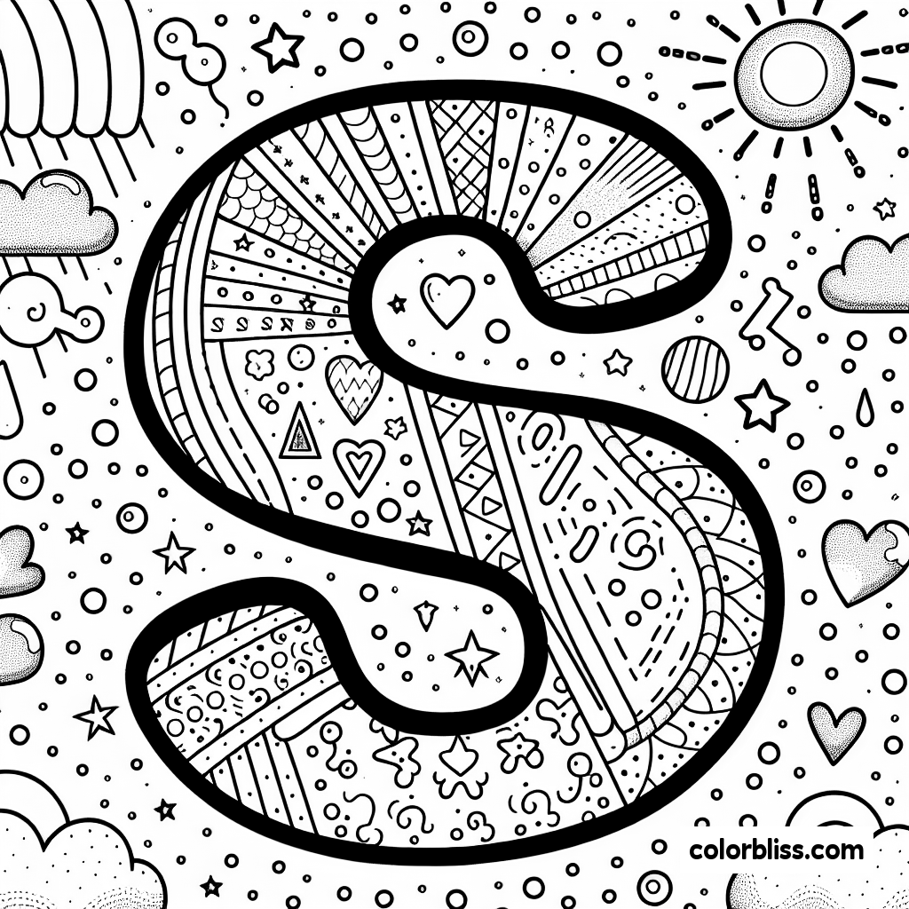 S is for Sunshine: A Doodle Coloring Page