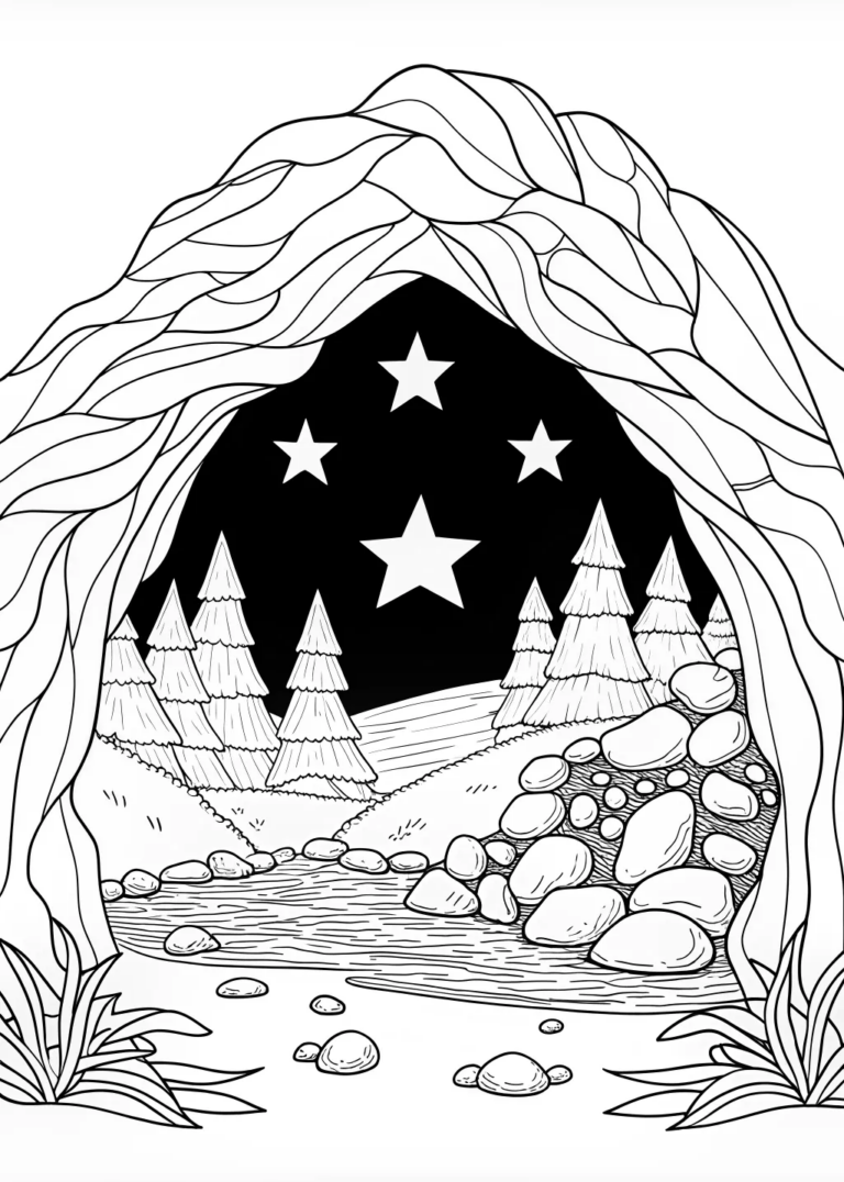Starry Night in the Mountains Coloring Page - Free & Printable