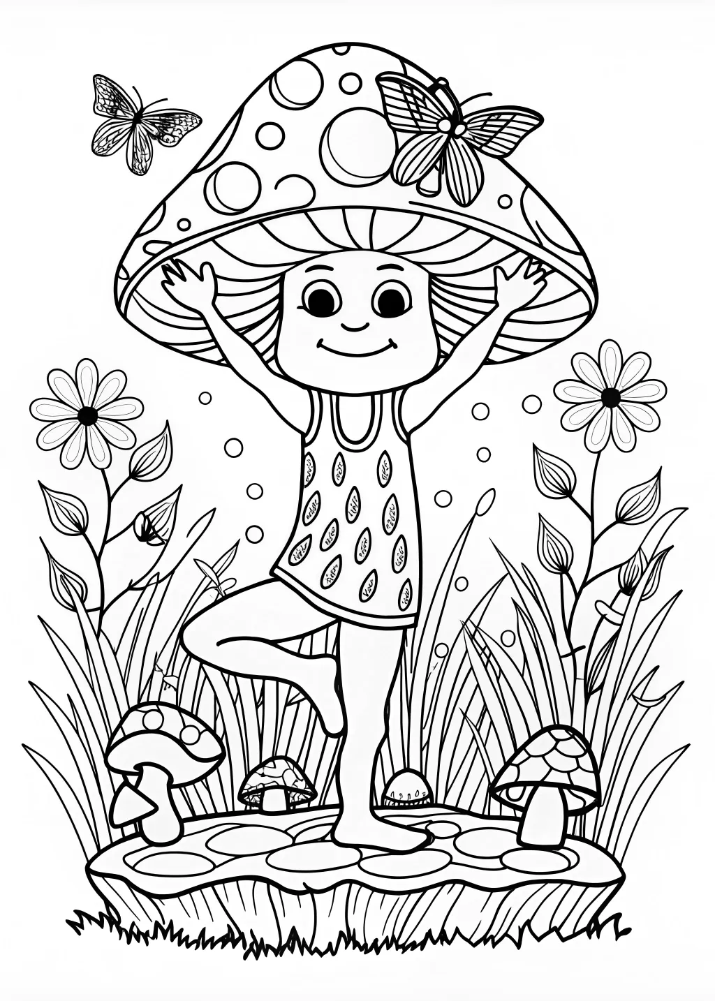 Whimsical Forest Mushrooms Coloring Page