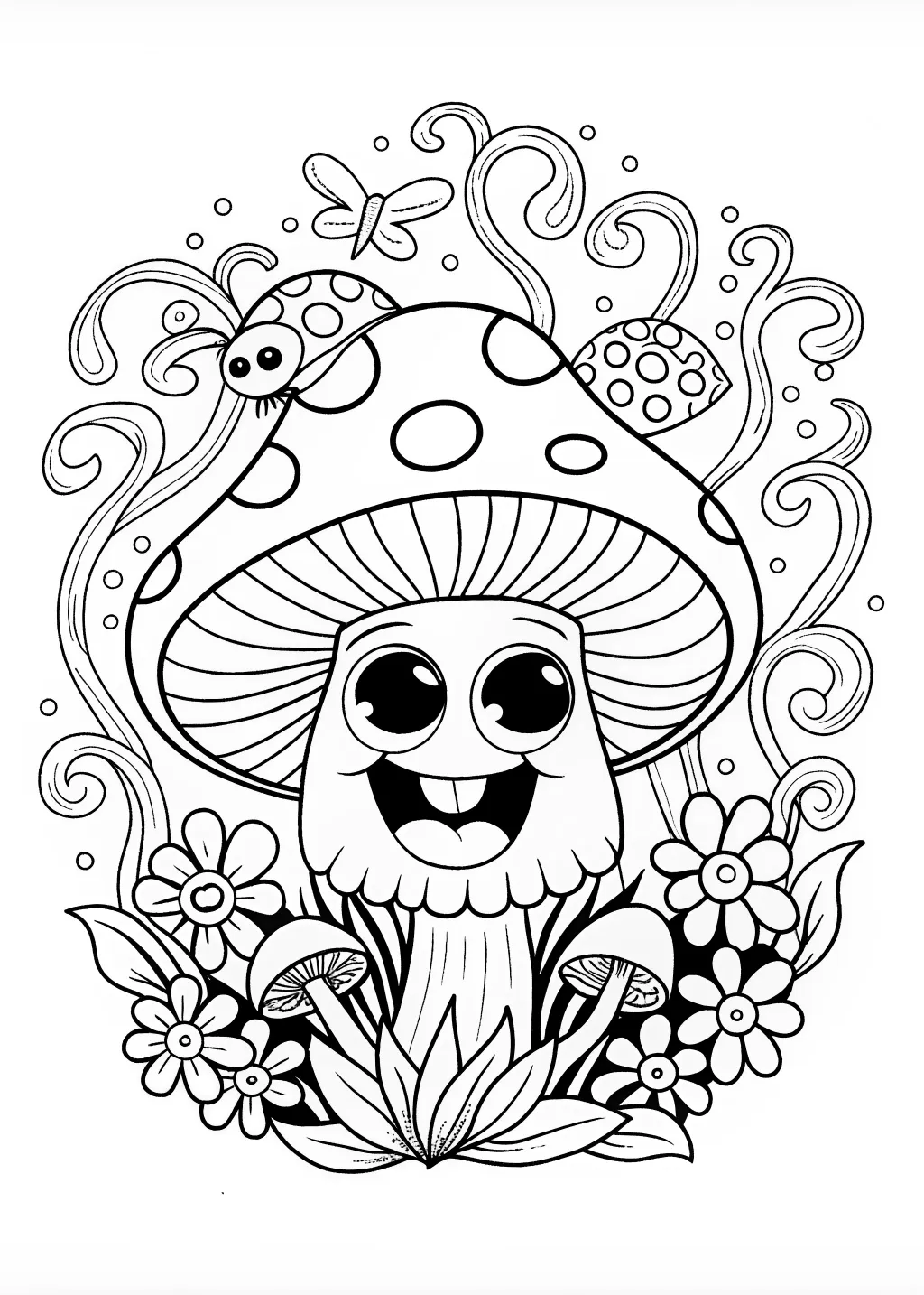 Whimsical Mushroom Fantasy Coloring Page