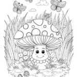 Happy Mushroom Coloring Page