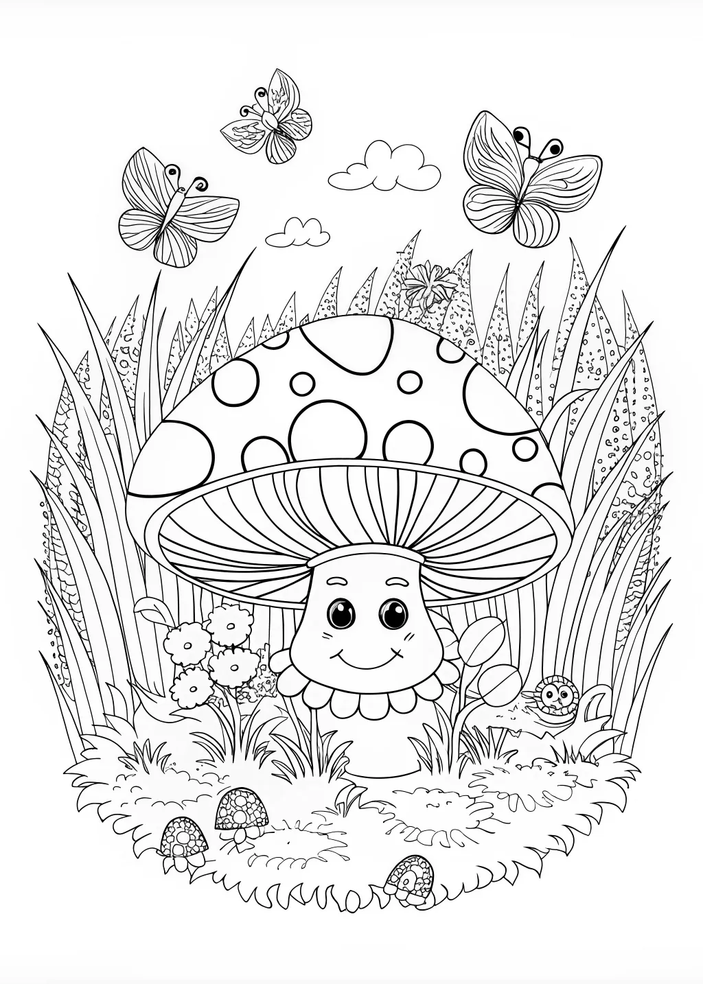 Happy Mushroom Coloring Page