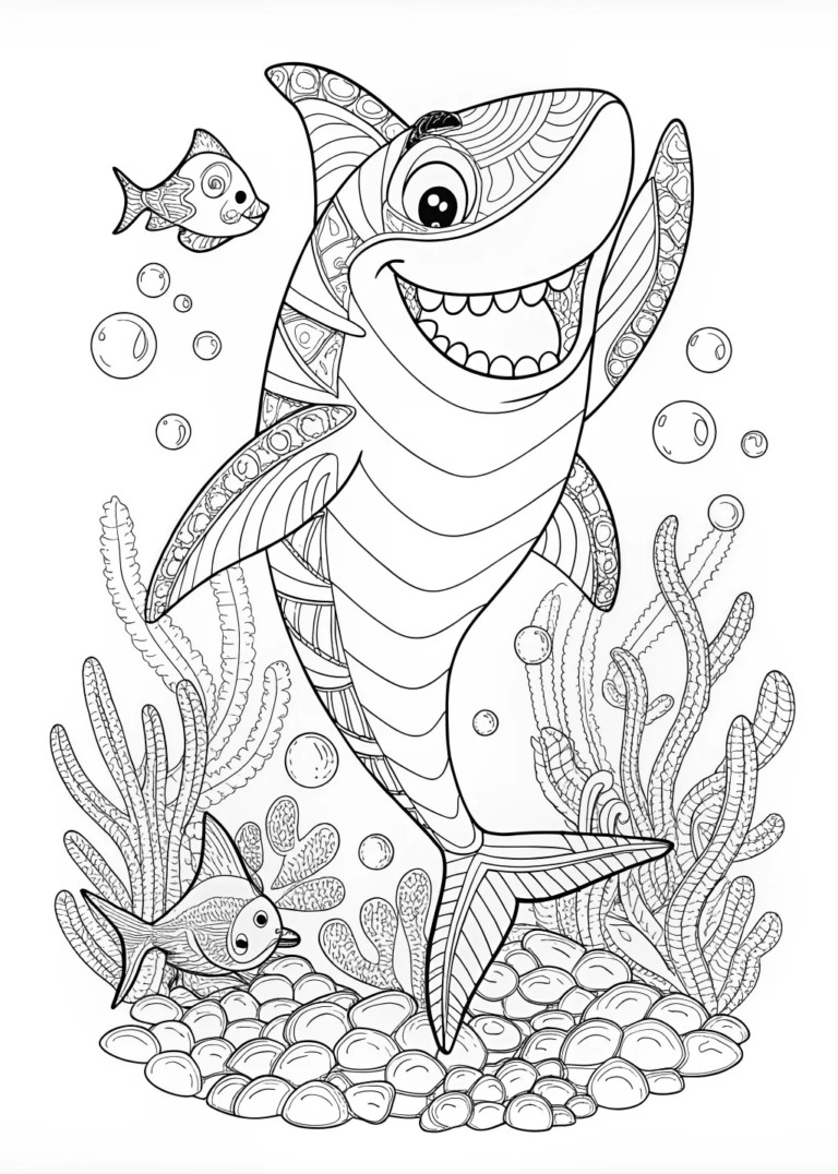 A coloring page of Shark Adventure in the Mountains Coloring Page