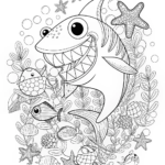 Smiling Shark in the Ocean Coloring Page