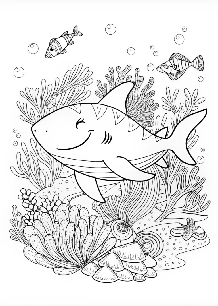 Shark Adventures in the Ocean Coloring Page - Free &amp; Printable