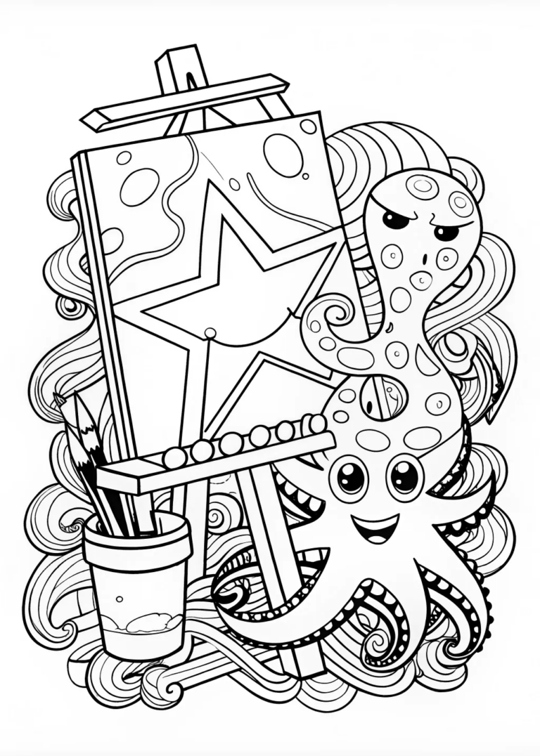 A coloring page of Celestial Octopus Adventure