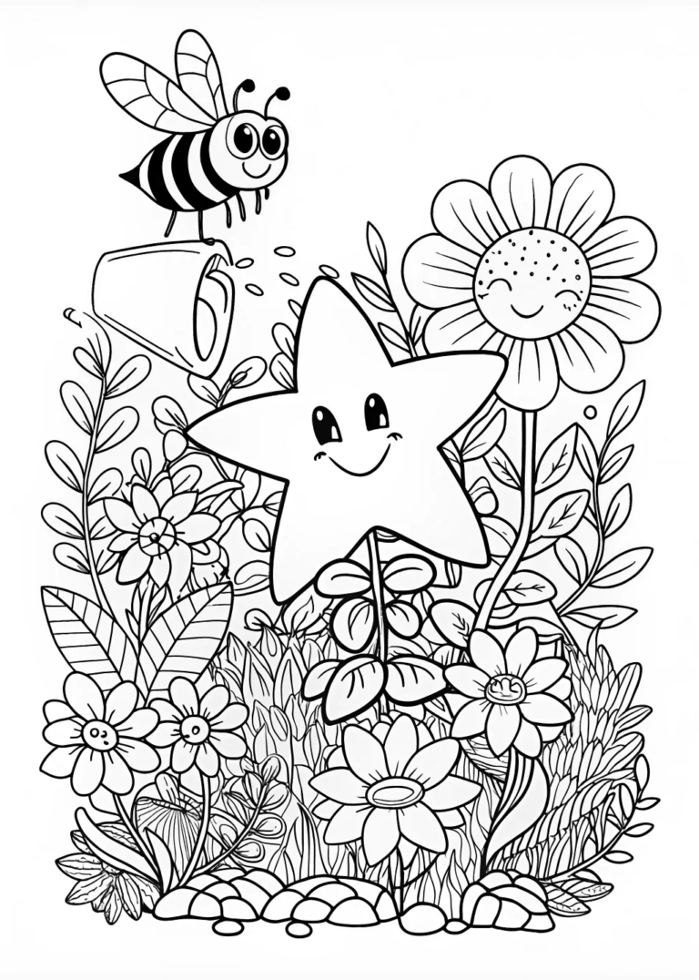 A coloring page of Flower Fields and Flying Bee Adventure