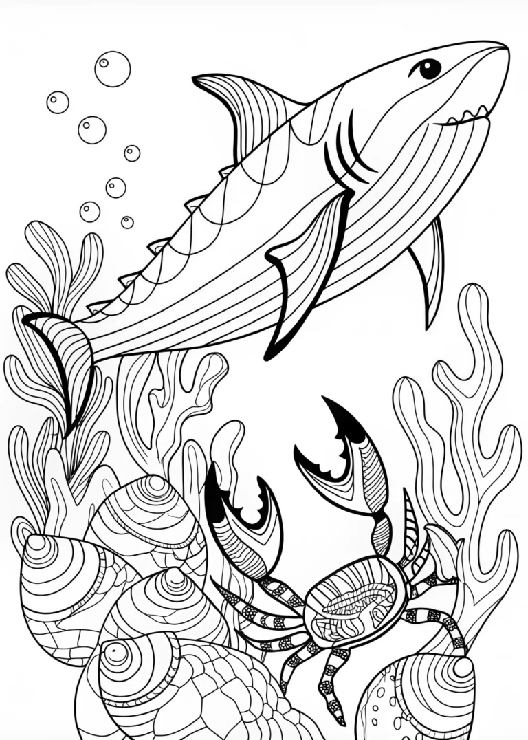 A coloring page of Shark and Lobster