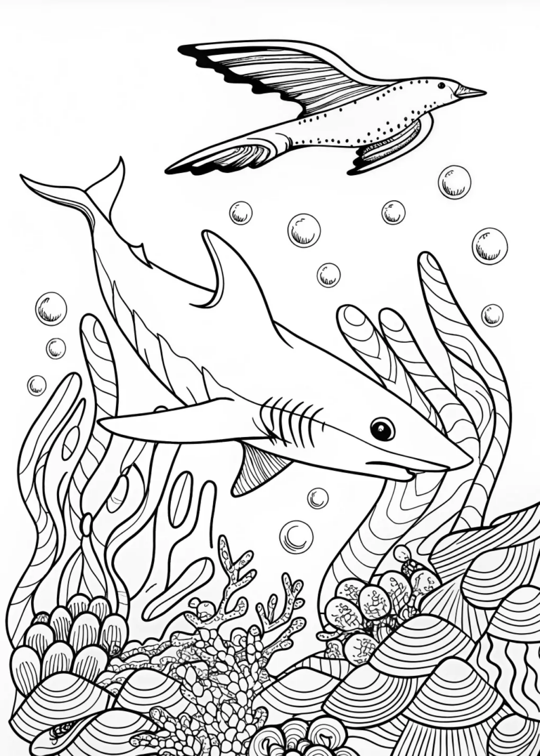 A coloring page of Shark’s Oceanic Adventure Coloring Page