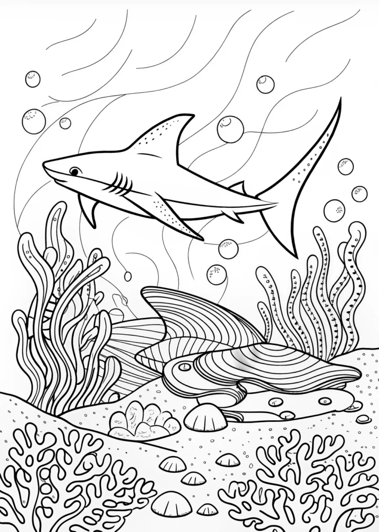 A coloring page of Great White Shark Underwater Adventure