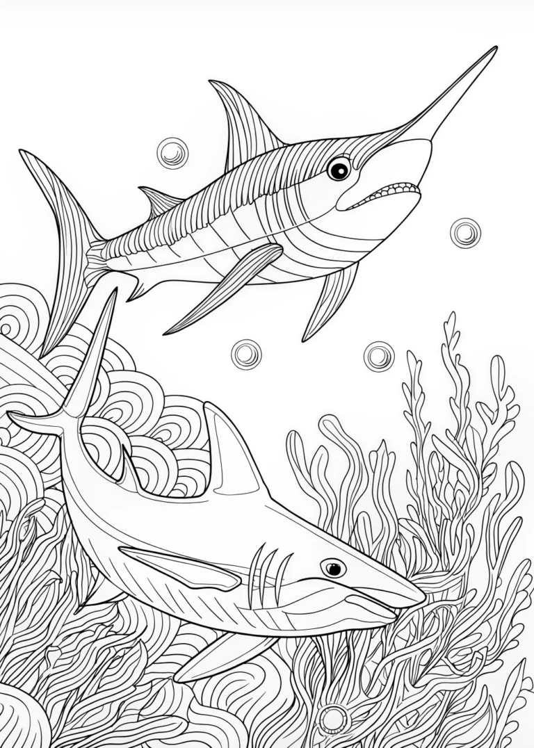 A coloring page of Shark Soaring Above Ocean Waves Coloring Page