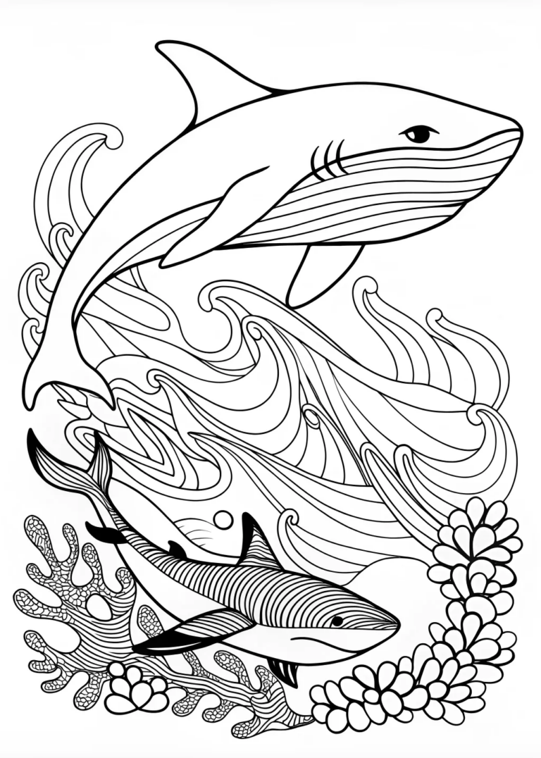 A coloring page of Sharks Underwater Adventure Coloring Page