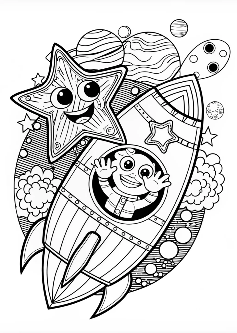 A coloring page of Rocket’s Space Adventure Coloring Page