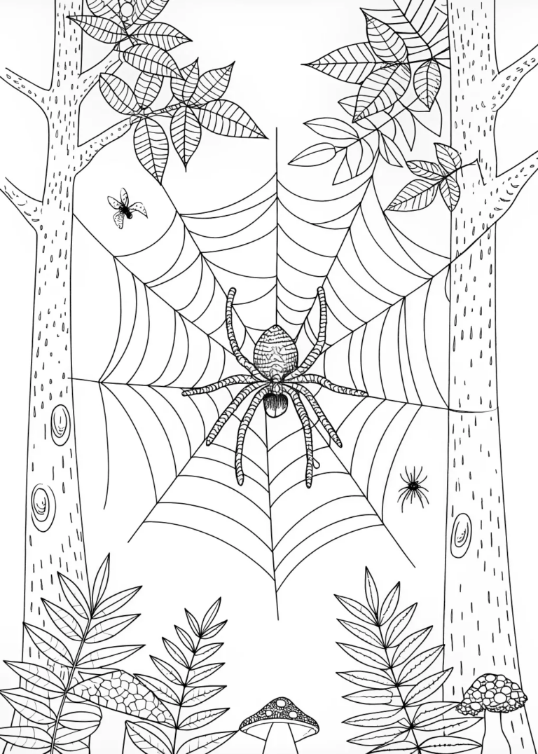 A coloring page of Spider in the Wilderness