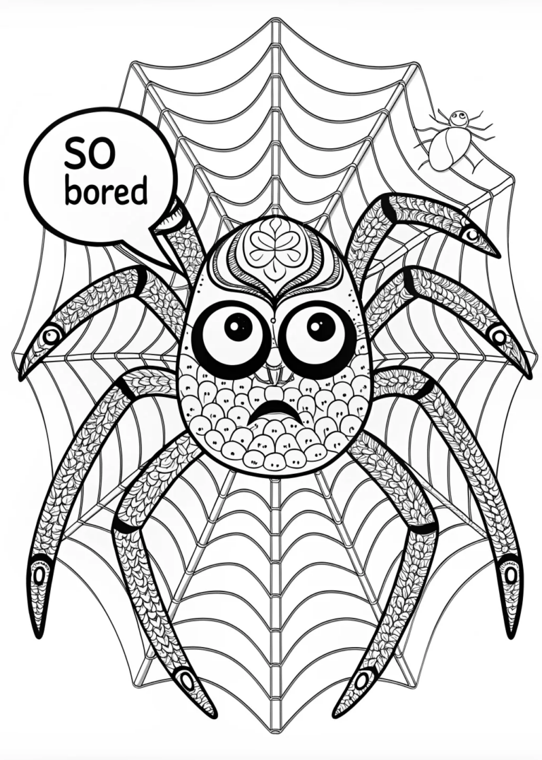 A coloring page of Spider in the Garden Web