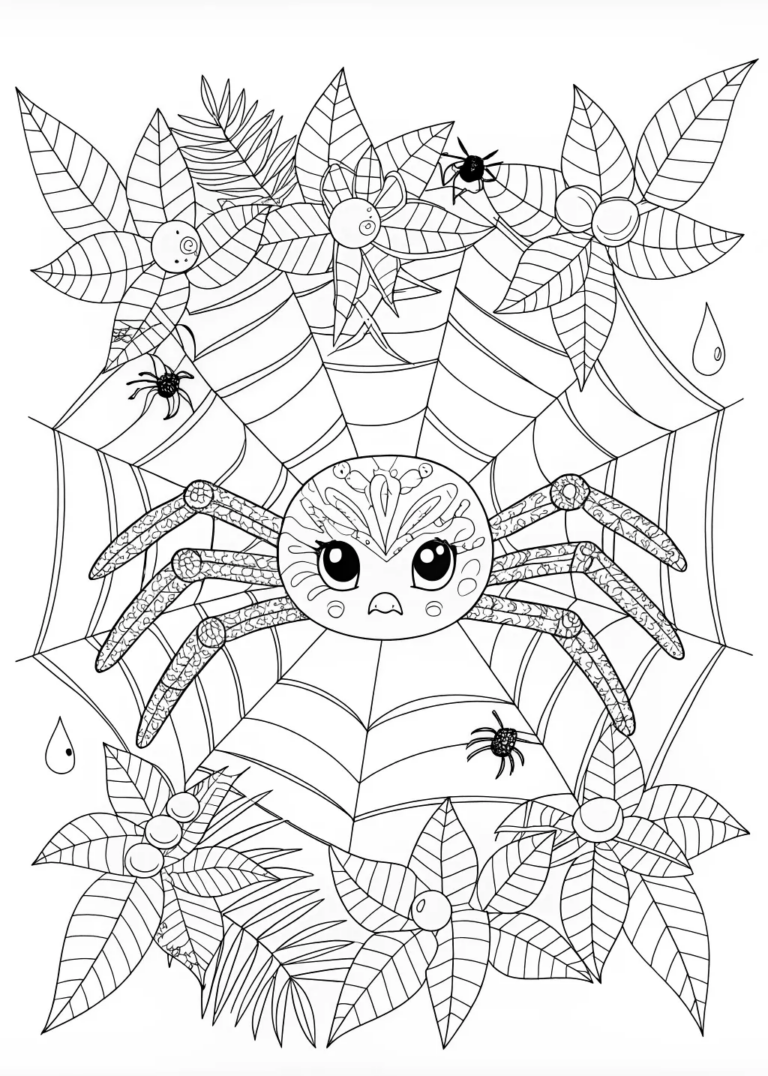 A coloring page of Giant Cyclops Spider in the Mountains Coloring Page