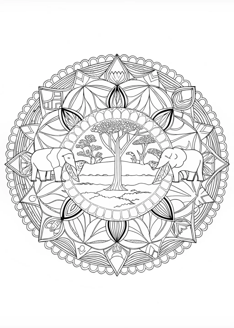 African Safari Mandala Coloring Page coloring pages