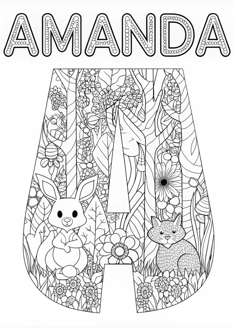 A coloring page of Amanda’s Adorable Animal Adventure Coloring Page