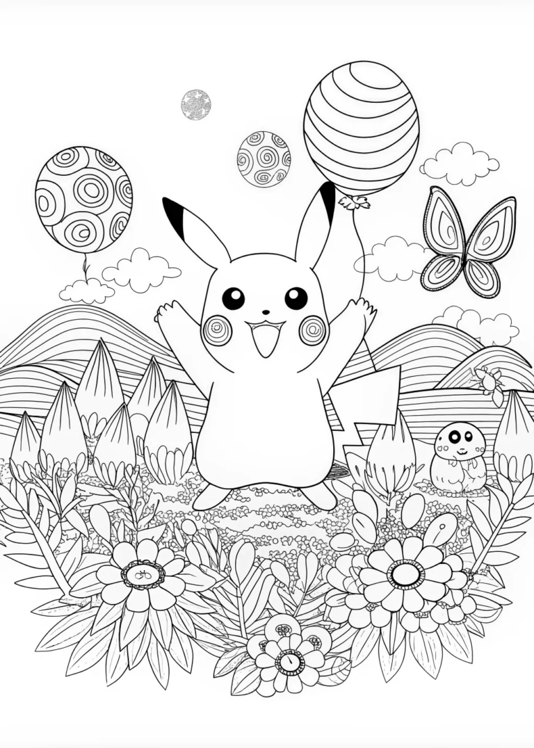 A coloring page of Pikachu’s Joyful Coloring Adventure