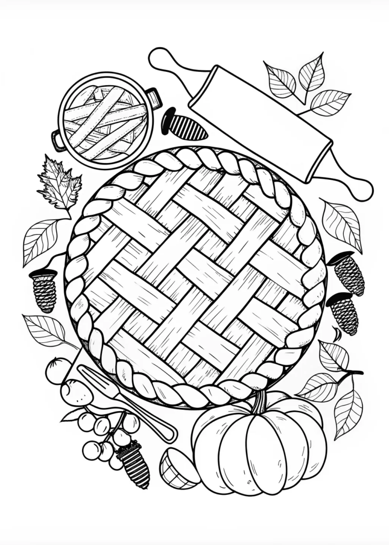 “Autumn Harvest Pie Coloring Page” coloring pages