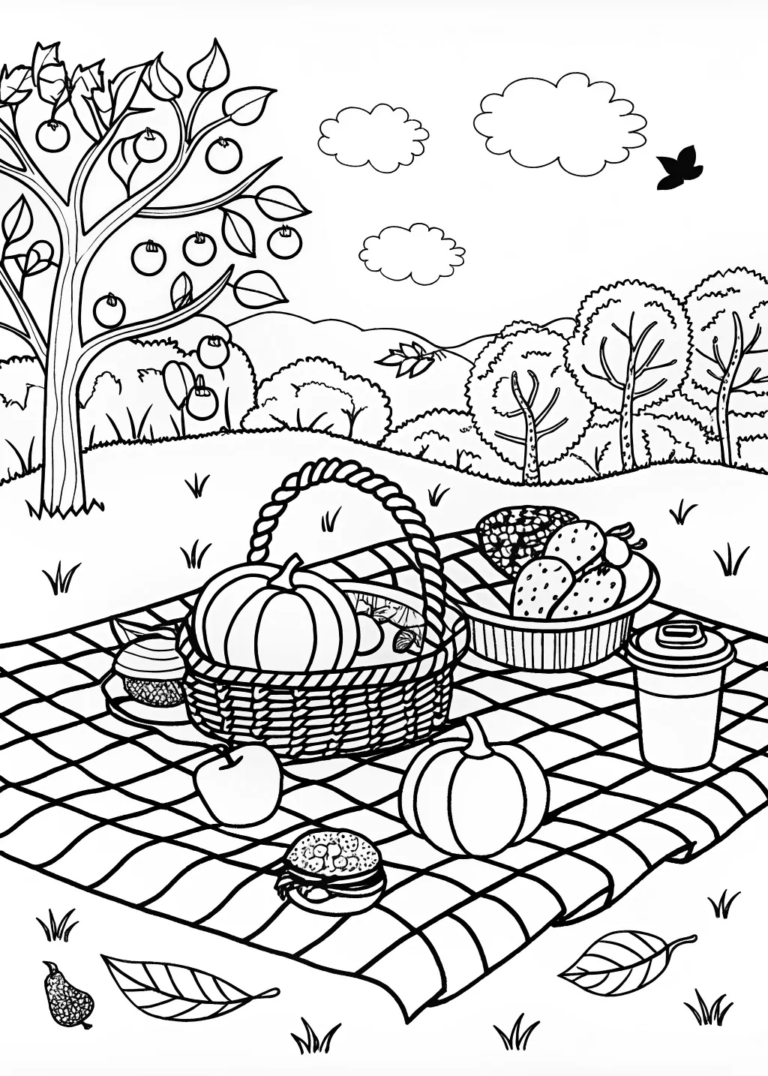 Autumn Picnic in the Park Coloring Page coloring pages