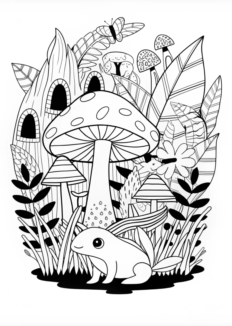 Axolotl in the Enchanted Forest coloring pages