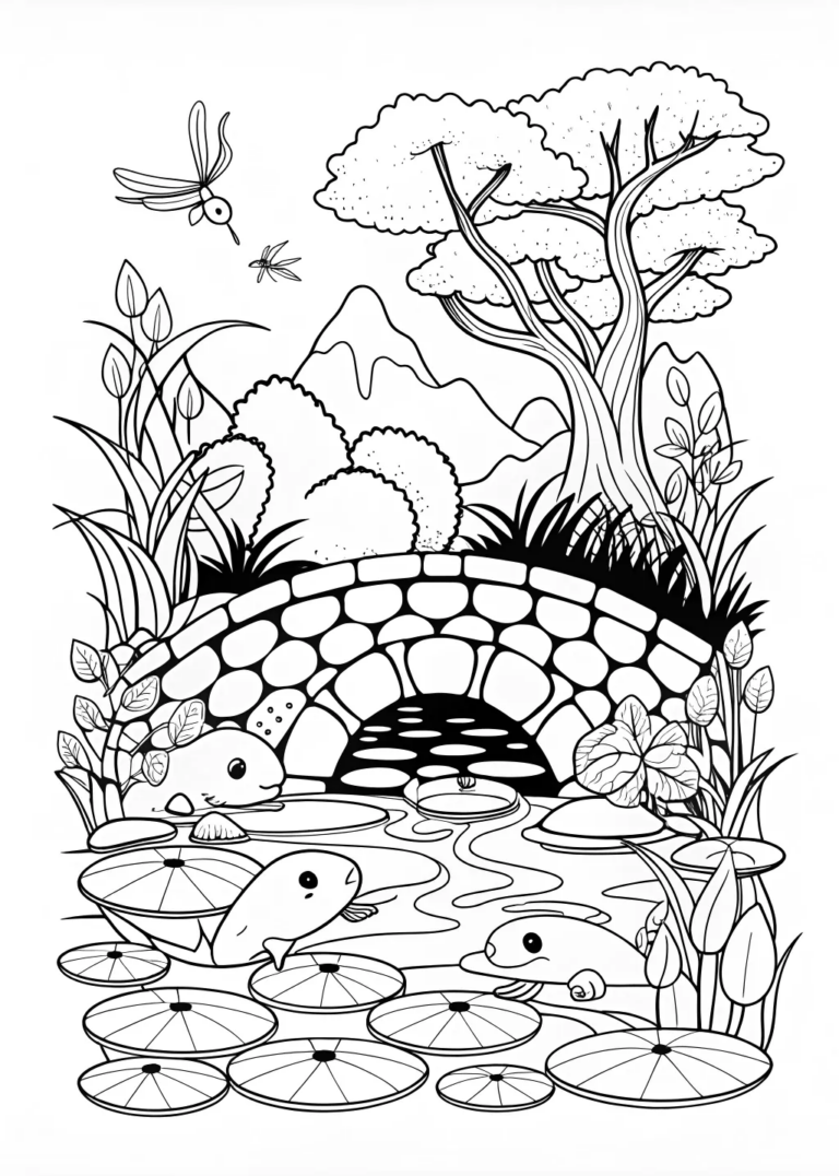 Axolotl’s Serene Pond Adventure coloring pages