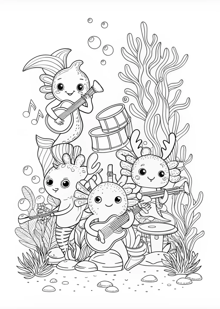 Axolotl’s Underwater Music Jam coloring pages