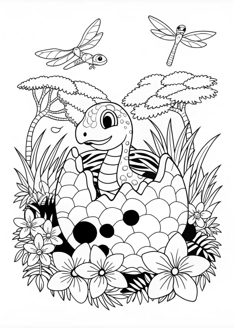 A coloring page of Baby Dinosaur Hatching Adventure