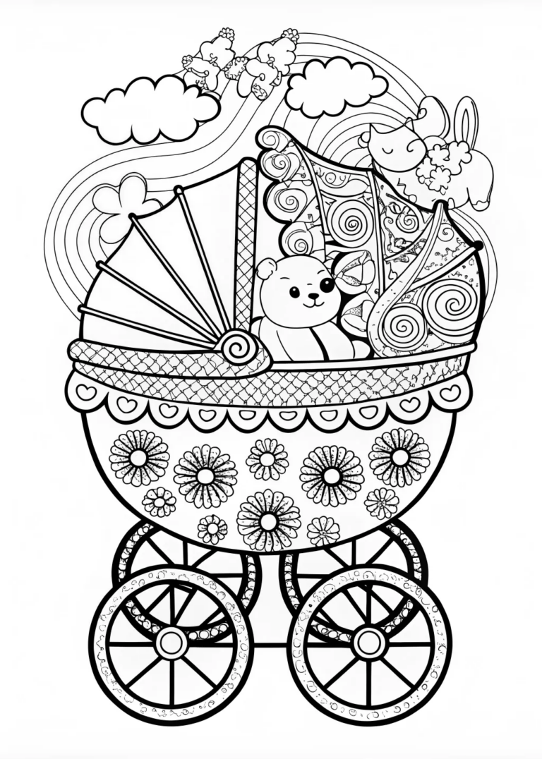 Baby in a Vintage Stroller coloring pages