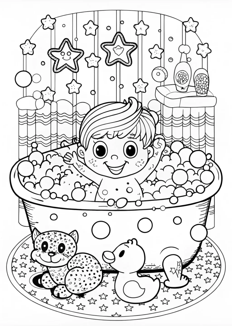 Baby’s Bubble Bath Fun Coloring Page coloring pages