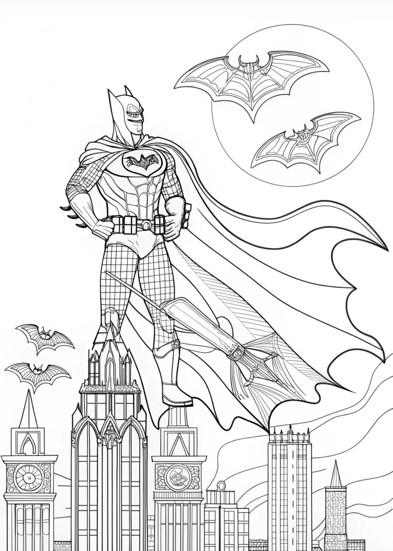 A coloring page of Batman in Action: Coloring Page