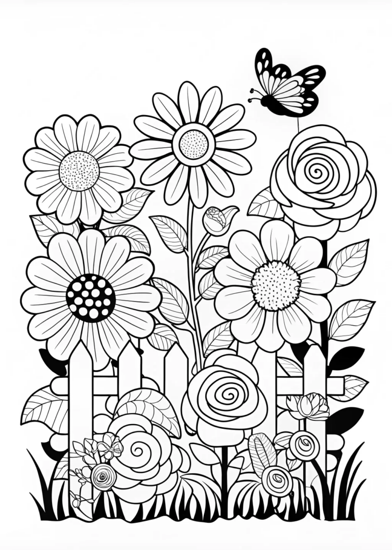 A coloring page of Blooming Garden of Flowers