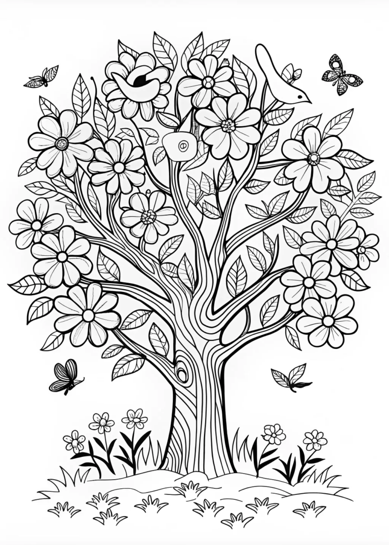 Blossoming Tree Coloring Page coloring pages