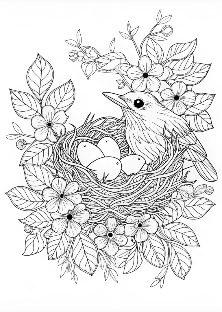 A coloring page of Blue Jays Feeding Their Chicks in Spring