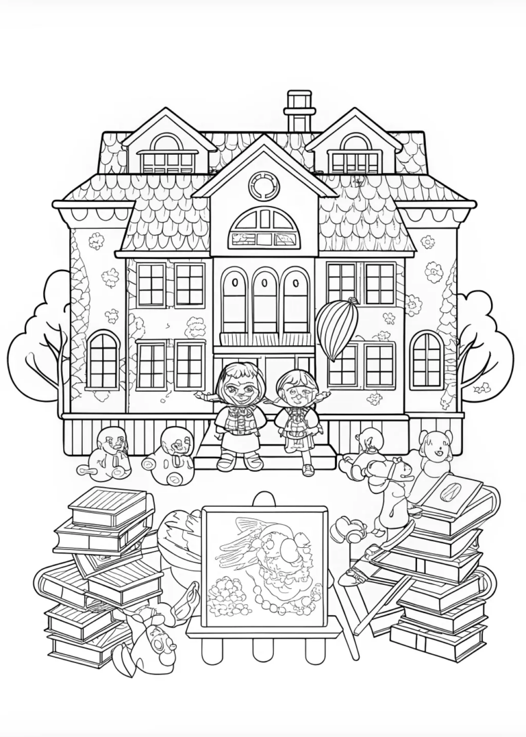 A coloring page of Bowser at the school