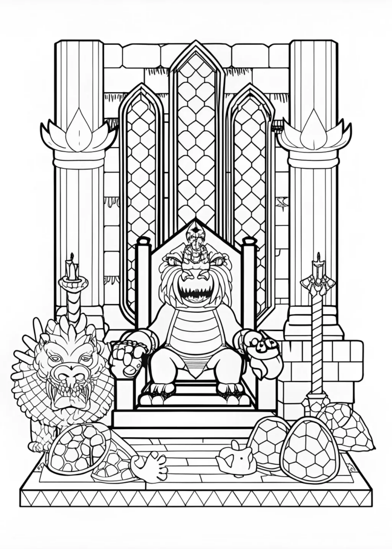 Bowser on His Throne Coloring Page coloring pages