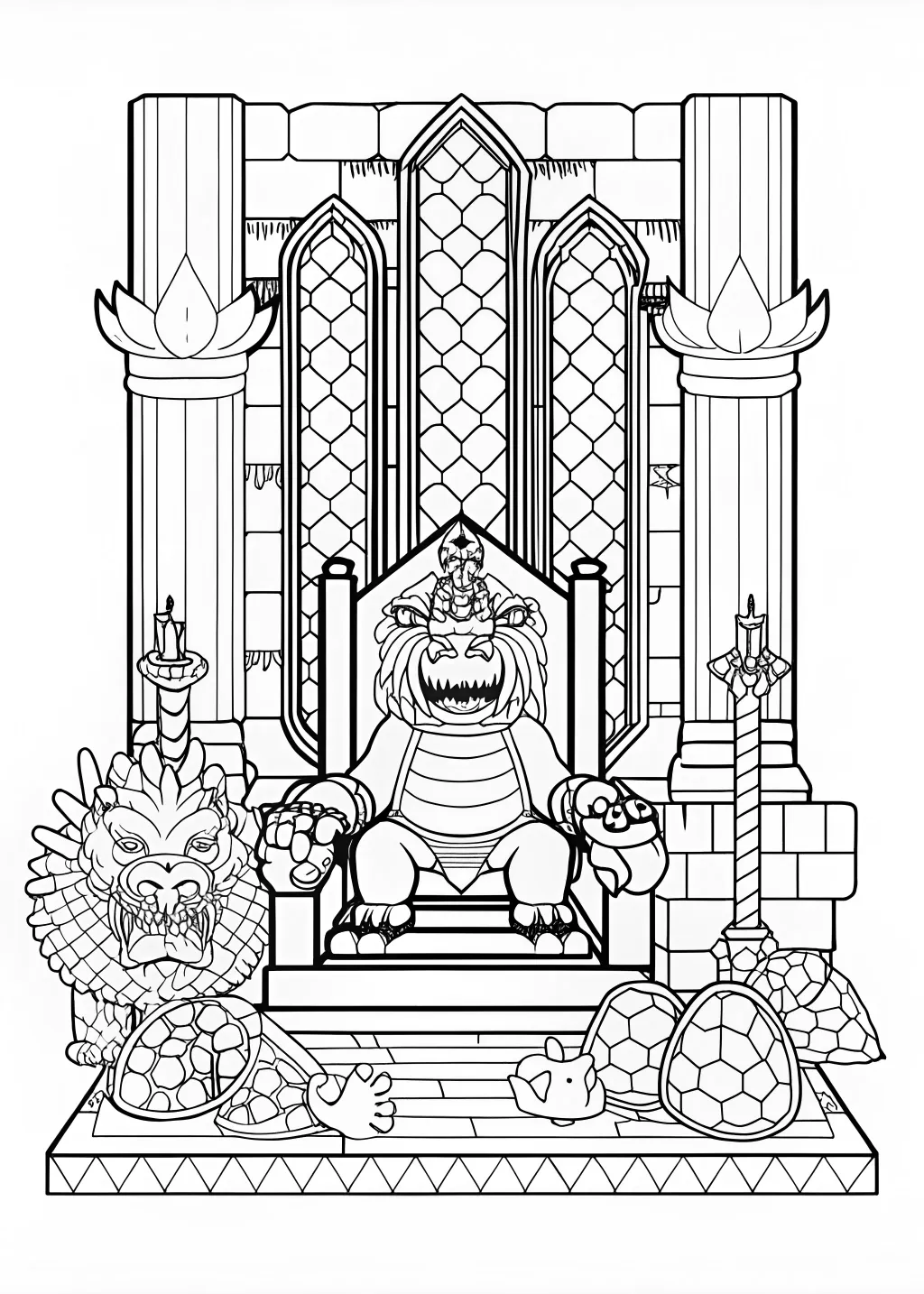 Bowser on His Throne Coloring Page