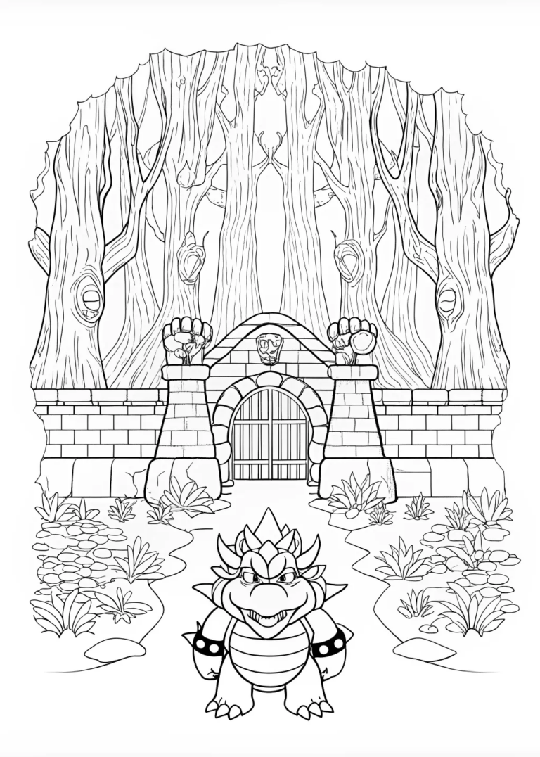 A coloring page of Bowser in the Enchanted Forest Coloring Page