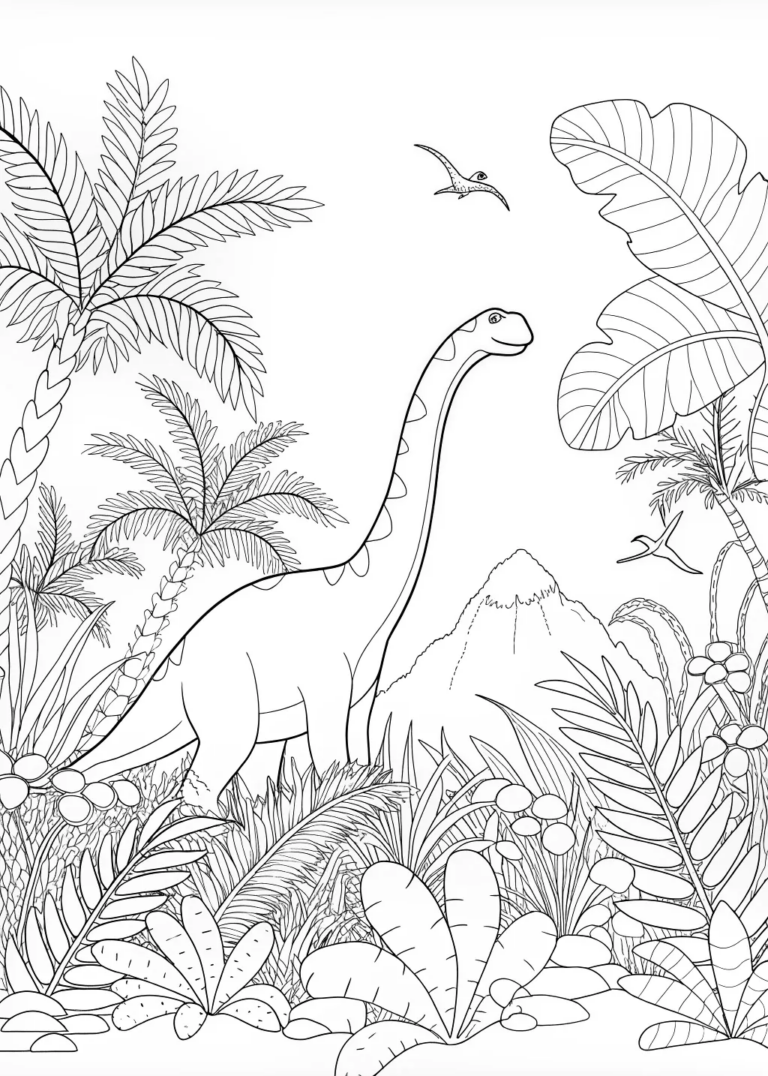 Brachiosaurus Strolling Through a Prehistoric Garden coloring pages