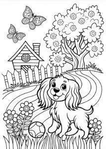 A coloring page of Brittany Dog