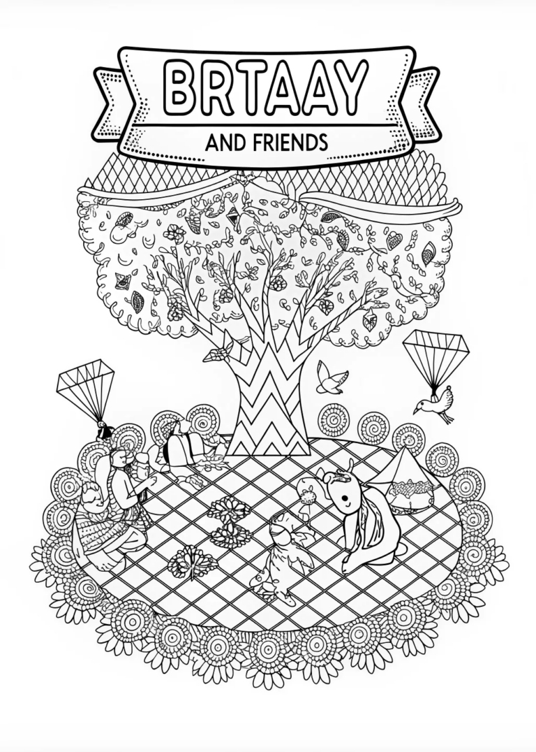 A coloring page of Kitty’s Enchanted Forest Adventure