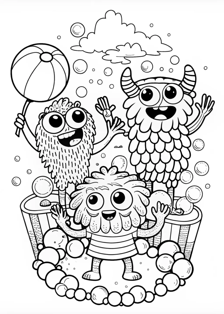 Bubble-Scaled Monster Frenzy Coloring Page coloring pages