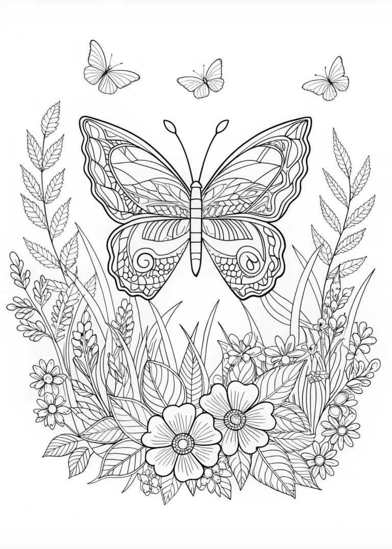 A coloring page of Butterfly Garden Coloring Page