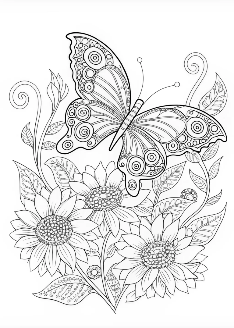 Butterfly on a Sunflower coloring pages