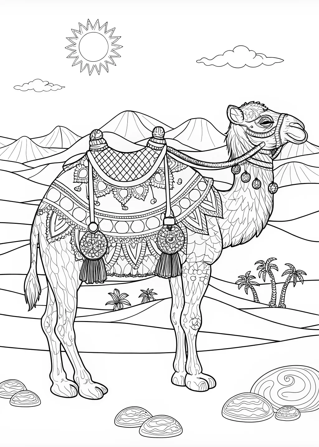 Majestic Camel Adventure Coloring Page