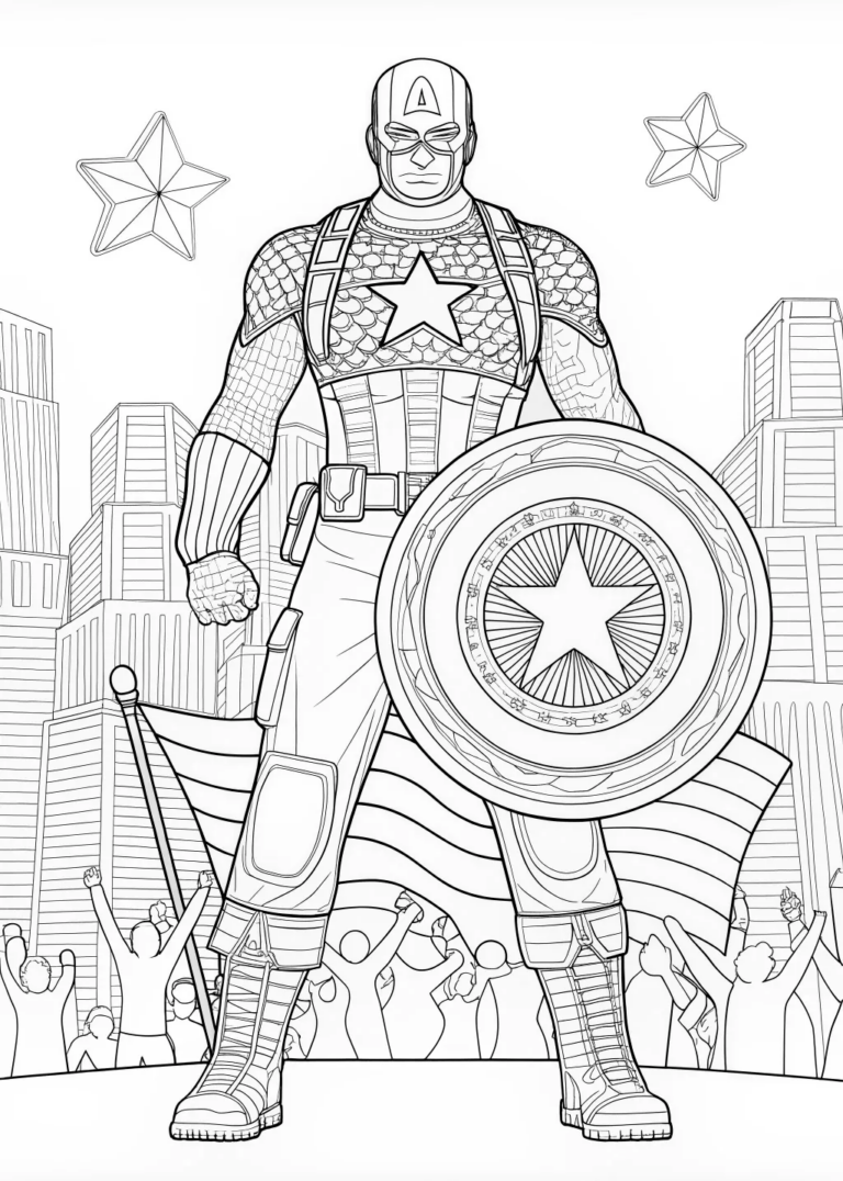 A coloring page of Captain America’s Loyal Canine Sentinel