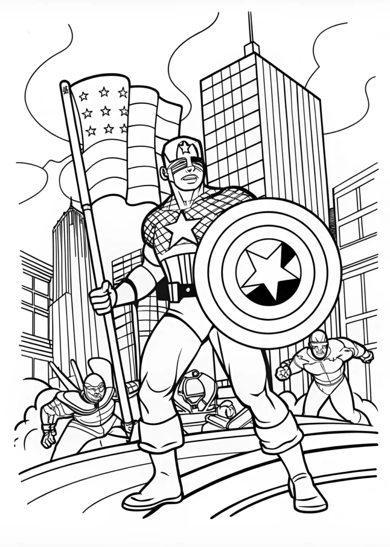 A coloring page of Captain Kitty Hero Coloring Page