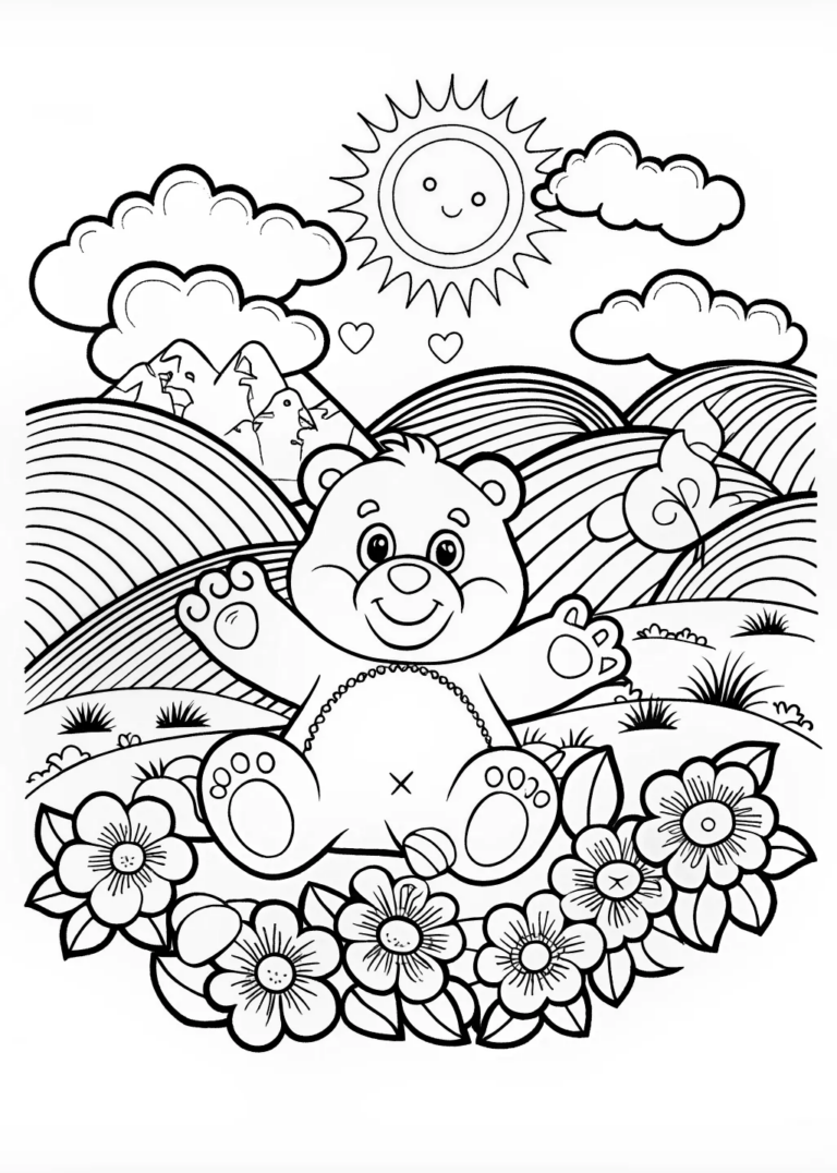 A coloring page of Happy Teddy Bear Coloring Fun